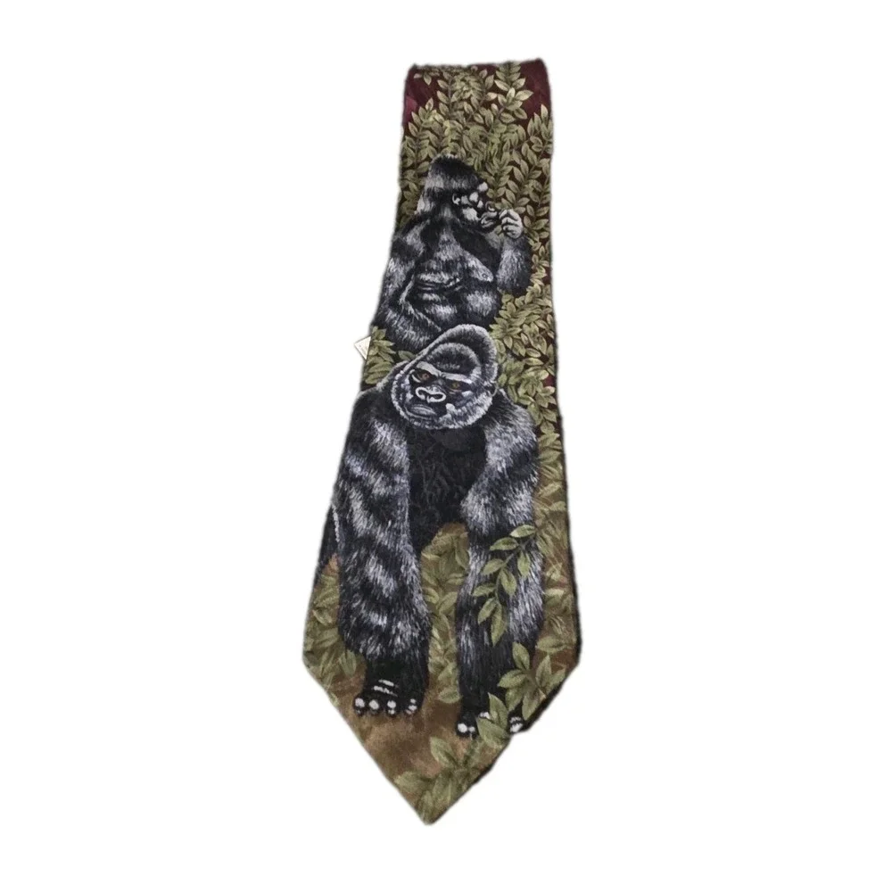 Vintage Endangered Species Gorilla‎ Silk Tie USA Jungle Animal Novelty
